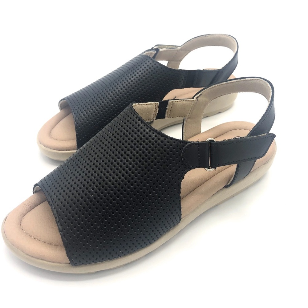 Leather Sandal in Black w/Velcro -41012